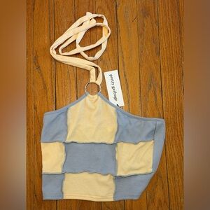 NWT Pretty Garbage Blue and Cream Halter Top